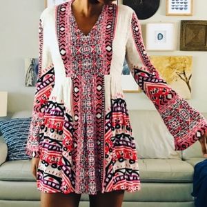 Free People Boho Long Split Sleeve Mini Dress